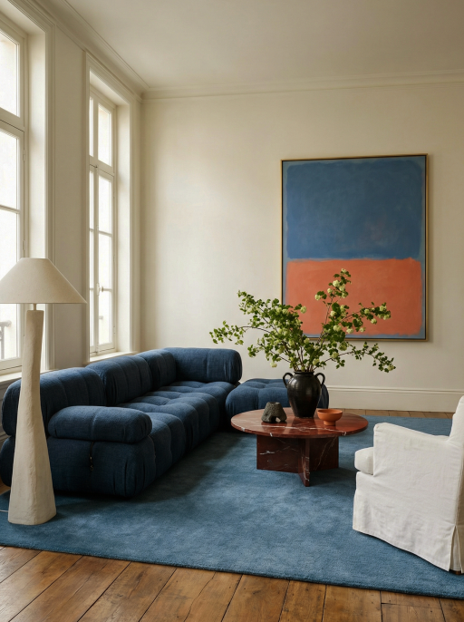 Cobalt Blue Solid Rug Living Room Interior