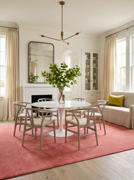 Guava Pink Solid Rug Dining Room Interior