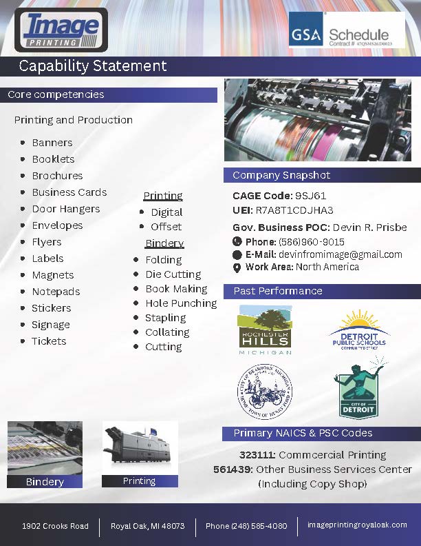 Image Printing Capabilities Statement