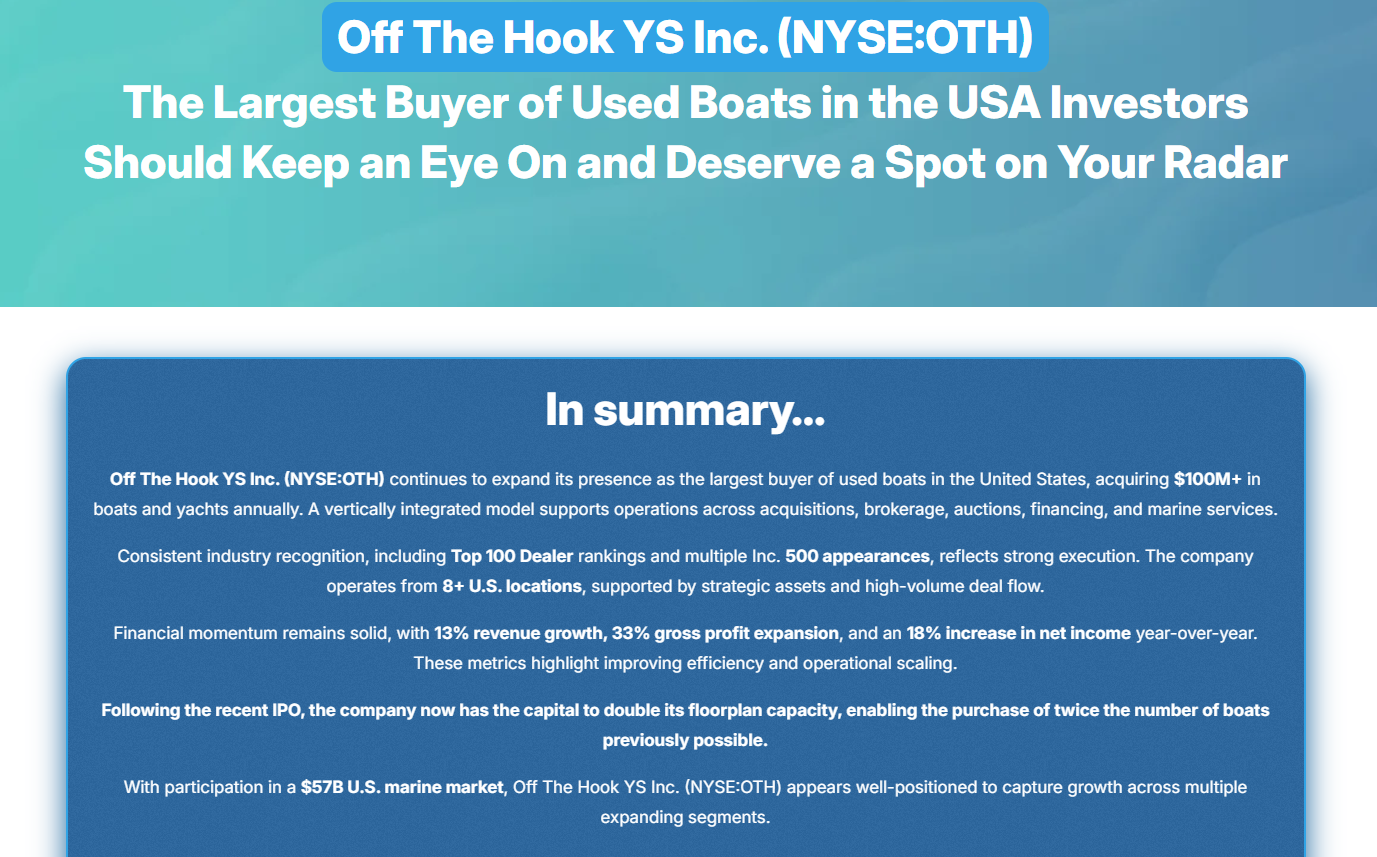 Off the Hook YS, Inc. NYSE: OTH $OTH